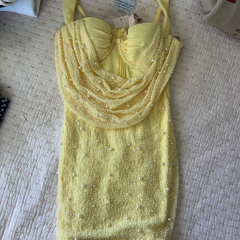 Elegant Yellow Beaded Dress